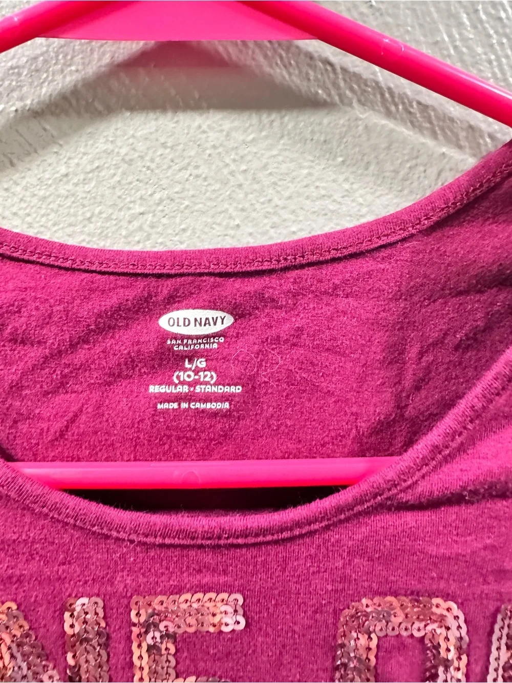 Old Navy Hot Pink Long Sleeve Tee with Sequin 'ONE OF A KIND'